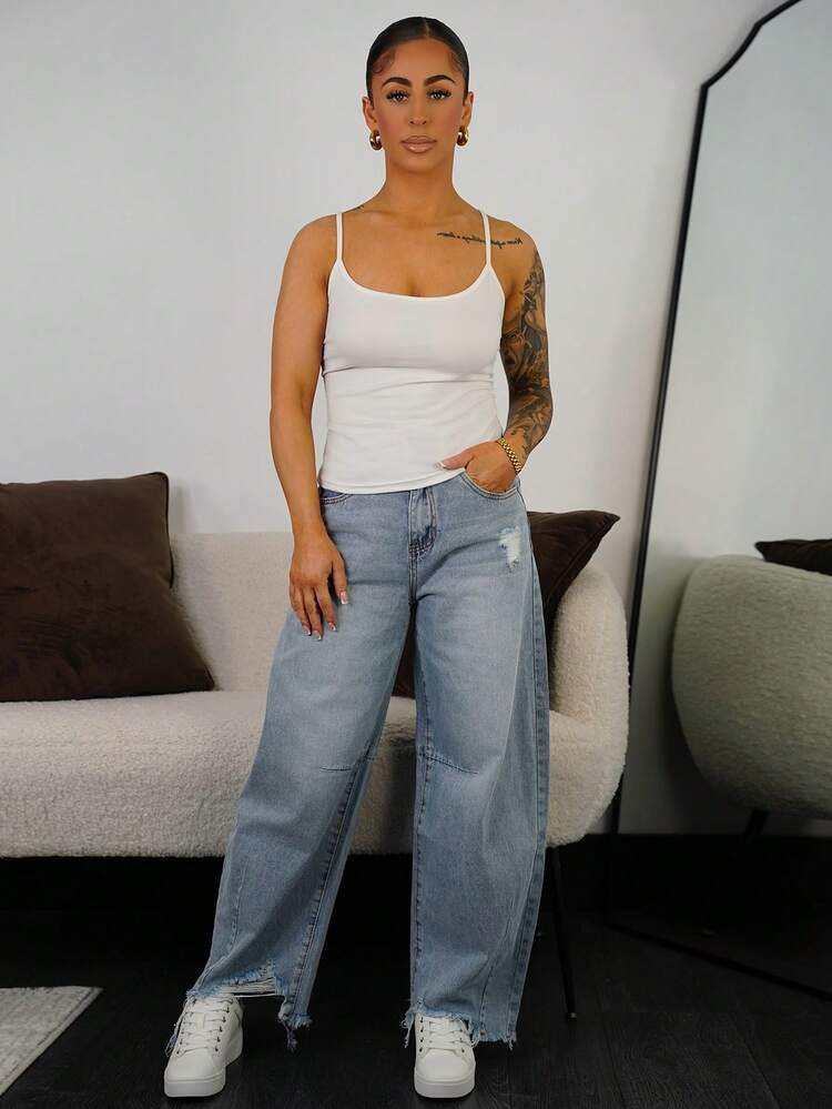 SAYEHFBABY Women's Light Blue Jeans Low Waist Banana Pants Summer Casual Outfits, Going Out,Autumn Outfits For Women | SHEIN