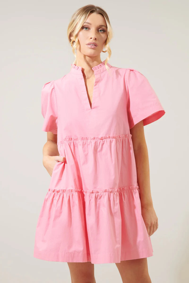 Julissa Split Neck Babydoll Short Sleeve Dress | Sugarlips