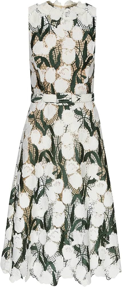 Amazon.com: Oscar de la Renta, Sleeveless Tulip Guipure Midi Dress, 14, White/Green : Luxury Stor... | Amazon (US)