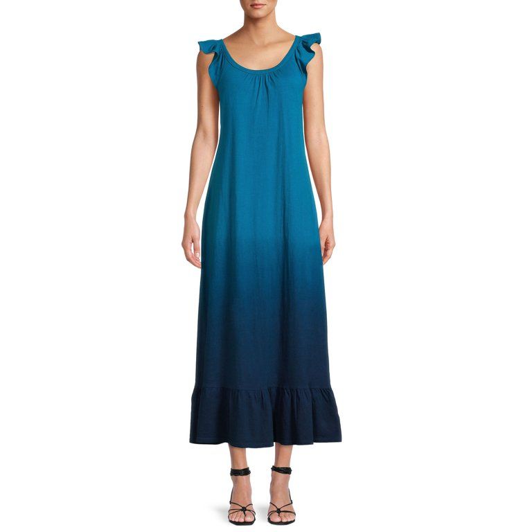Time and Tru Women's Flutter Sleeve Knit Maxi Dress - Walmart.com | Walmart (US)