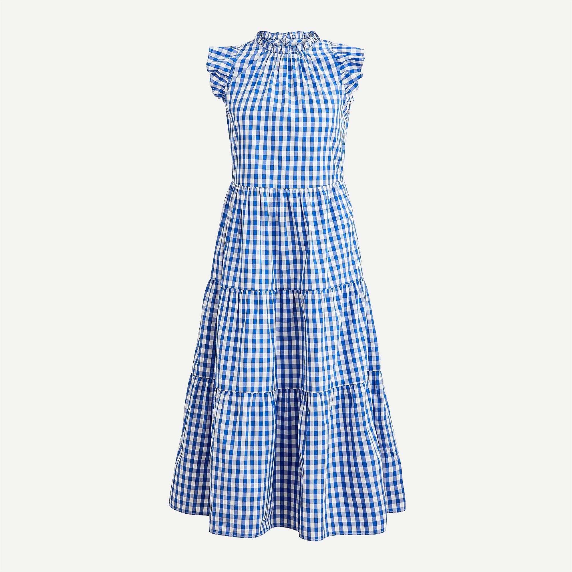 Tiered ruffle-sleeve dress in gingham | J. Crew US