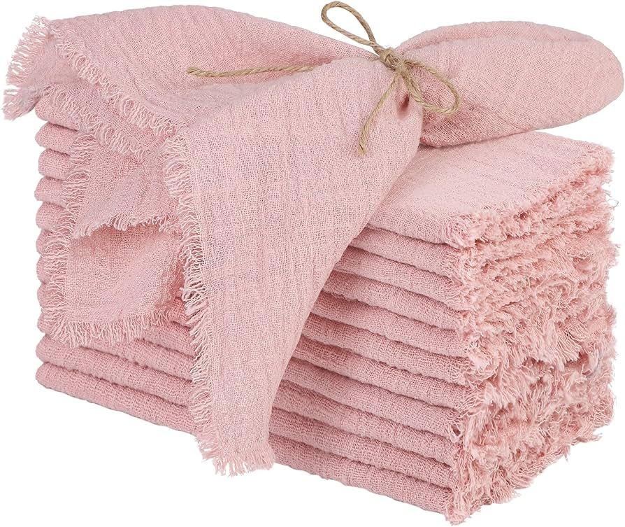 TURSTIN 12 Pieces Cotton Linen Cloth Napkin Handmade Cloth Napkin with Fringe 17 x ... | Amazon (US)