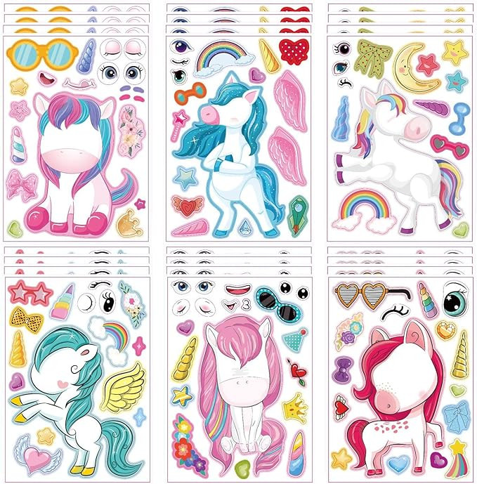 24 Sheets Make Your Own Unicorn Stickers Make A Face Stickers for Kids Toddlers with Unicorns DIY... | Amazon (US)