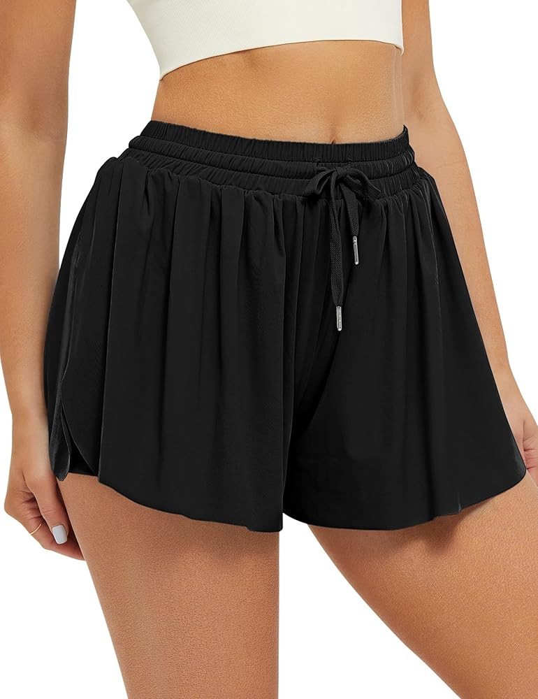 FireSwan Flowy Athletic Shorts for Women 2 in 1 Butterfly Running Shorts with Pockets Gym Workou... | Amazon (US)