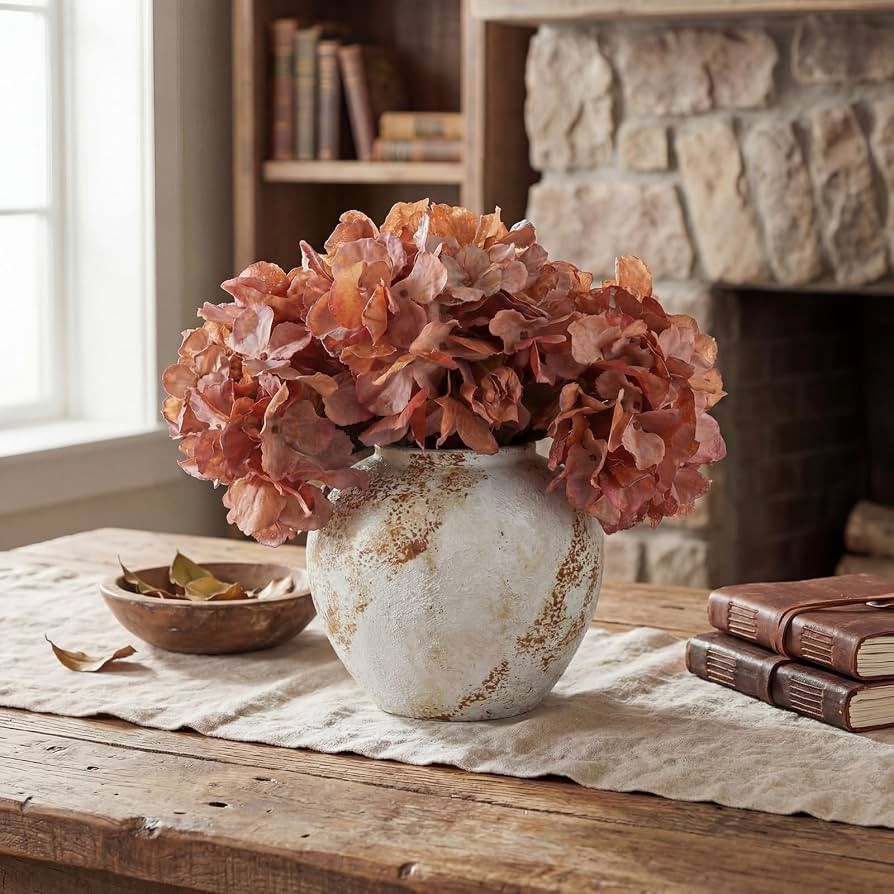 Suncalla 3 Pcs Fall Stems Terracotta Artificial Dried Hydrangea Stem 18.5 Inch Tall Vintage Artif... | Amazon (US)