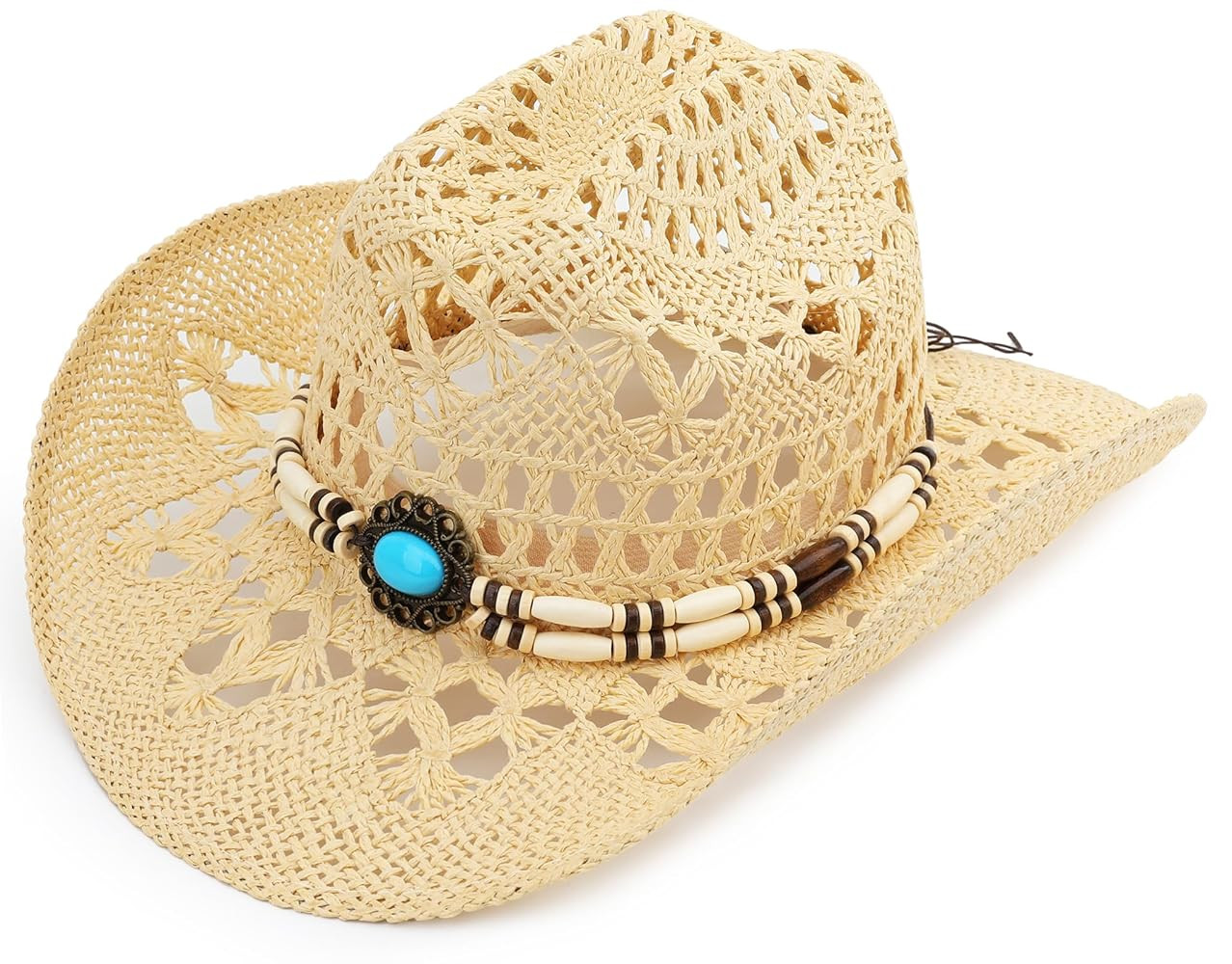 Straw Cowboy Hat, Western Cowgirl Hat, Wide Brim Sun Beach Hat for Men and Women | Amazon (US)
