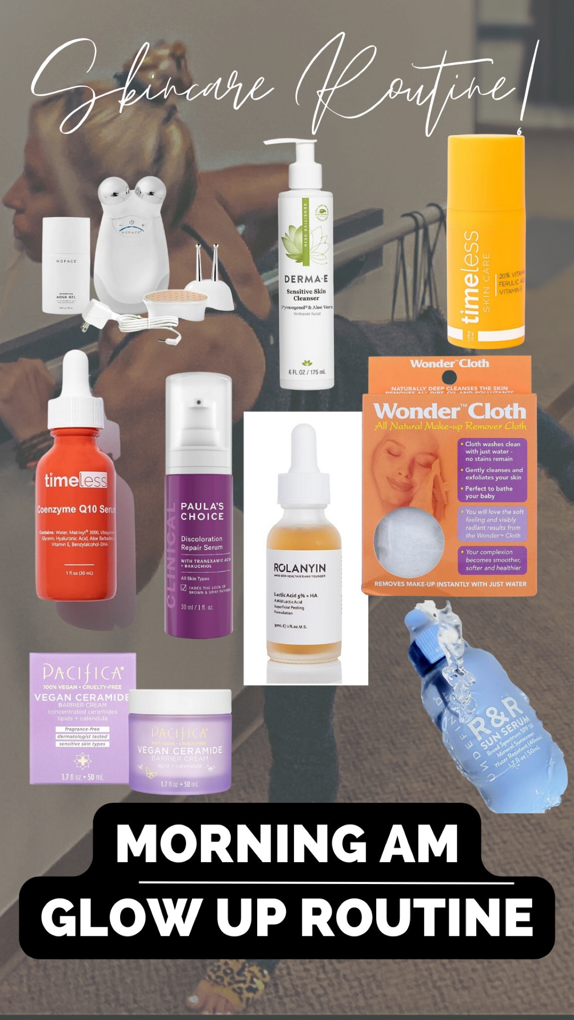 You can grab the printable guide for free of this on my blog. 🩷👇🏼

Revitalize Your Morning: Step-by-Step Anti-Aging Skincare Routine

Step 1: NuFACE Device (5 minutes) Kickstart your routine with the NuFACE device for a 5-minute boost that enhances your skin's firmness and tone.

Step 2: Gentle Cleansing Cleanse your face using a sensitive cleanser and a favorite soft washcloth to ensure a fresh canvas.

Step 3: Timeless Vitamin C Serum Apply Timeless Vitamin C Serum to infuse your skin with antioxidants, promoting a radiant complexion.

Step 4: Lactic Acid Treatment Integrate a lactic acid treatment for gentle exfoliation, revealing smoother skin texture.

Step 5: Dark Spot Treatment Address dark spots with a targeted treatment, promoting an even skin tone.

Step 6: Timeless Coenzyme Q10 Serum Revitalize with Timeless Coenzyme Q10 Serum, which helps diminish signs of aging and supports skin health.

Step 7: Moisturize with Pacifica Vegan Ceramide Cream Hydrate your skin with Pacifica's Vegan Ceramide Cream, locking in moisture and nurturing your complexion.

Step 8: Sunscreen SPF 50 R&R Mild Shield your skin from UV rays with SPF 50 R&R Mild sunscreen. Apply generously to face, neck, chest, and hands.

Wait 15-20 Minutes Allow your skincare to absorb fully before proceeding to primer and makeup application.

Enjoy the results of your comprehensive morning routine. Let's nurture our skin back to its best after the sun-soaked summer months. Share your thoughts and experiences with me – I'd love to hear from you!

#LTKbeauty #LTKitbag #LTKover40