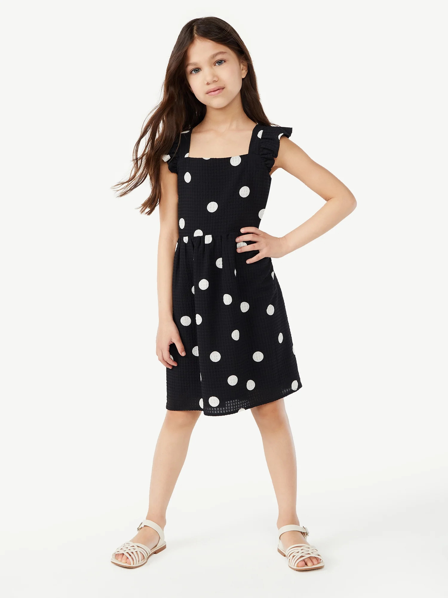 Scoop Girls Mommy & Me Polka Dot Dress with Flutter Sleeves, Sizes 4-12 | Walmart (US)