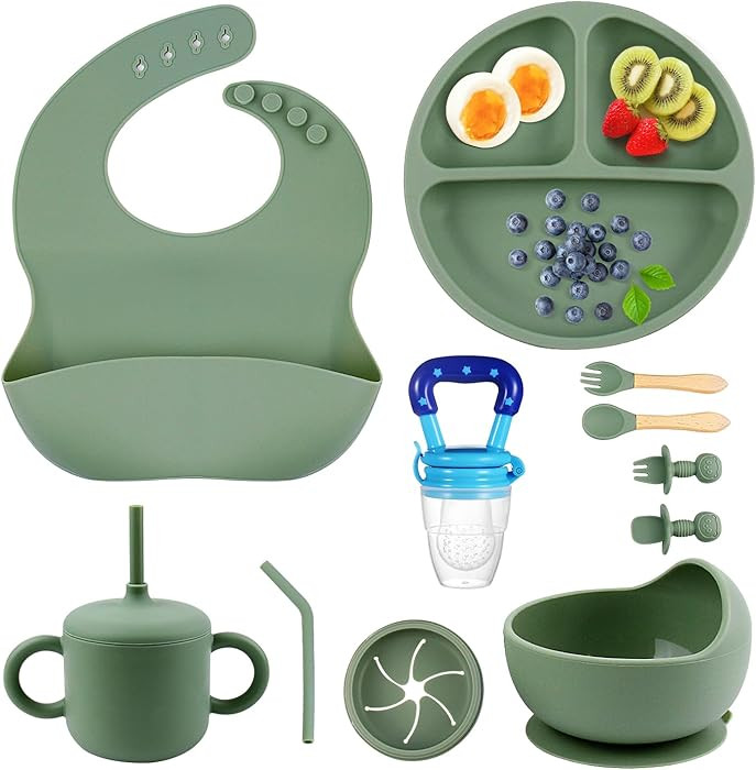 Silicone Baby Feeding Set, BPA Free Baby Feeding Essentials, Baby Suction Bowl, Plates, Bib, Spoo... | Amazon (US)