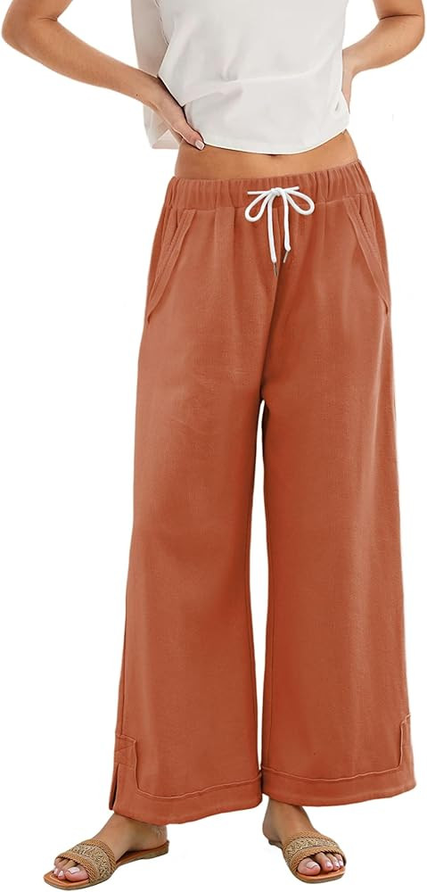 Athlisan Womens Baggy Wide Leg Palazzo Pants Casual Loose Drawstring Elastic Waisted Lounge Trous... | Amazon (US)