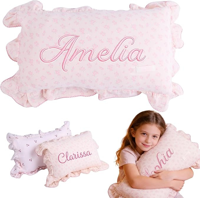 Personalized Embroidered Muslin Toddler Pillowcase with Name, Custom 100% Cotton Ruffle Edge Baby... | Amazon (US)