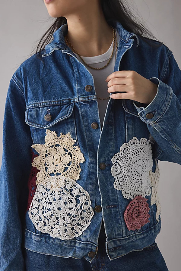 ReMADE By UO Handmade Crochet Patched Denim Jacket | Urban Outfitters (US and RoW)