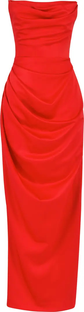 Adrienne Gathered Satin Strapless Gown | Nordstrom