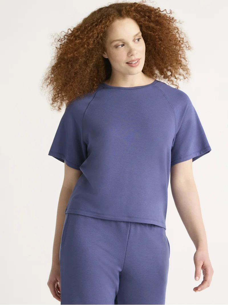 Joyspun Women's French Terry Sleep Top with Short Sleeves, Sizes XS-3X | Walmart (US)