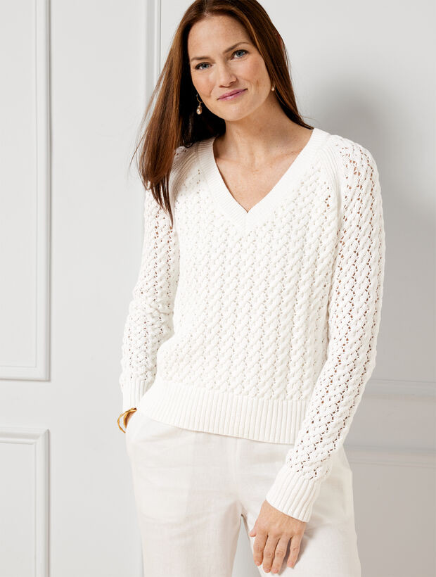 Open Stitch V-Neck Sweater | Talbots