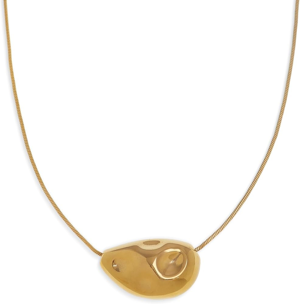 Chunky Gold Silver Pendant Necklace for Women, Trendy Charm Choker Thick Adjustable Hammered Holl... | Amazon (US)