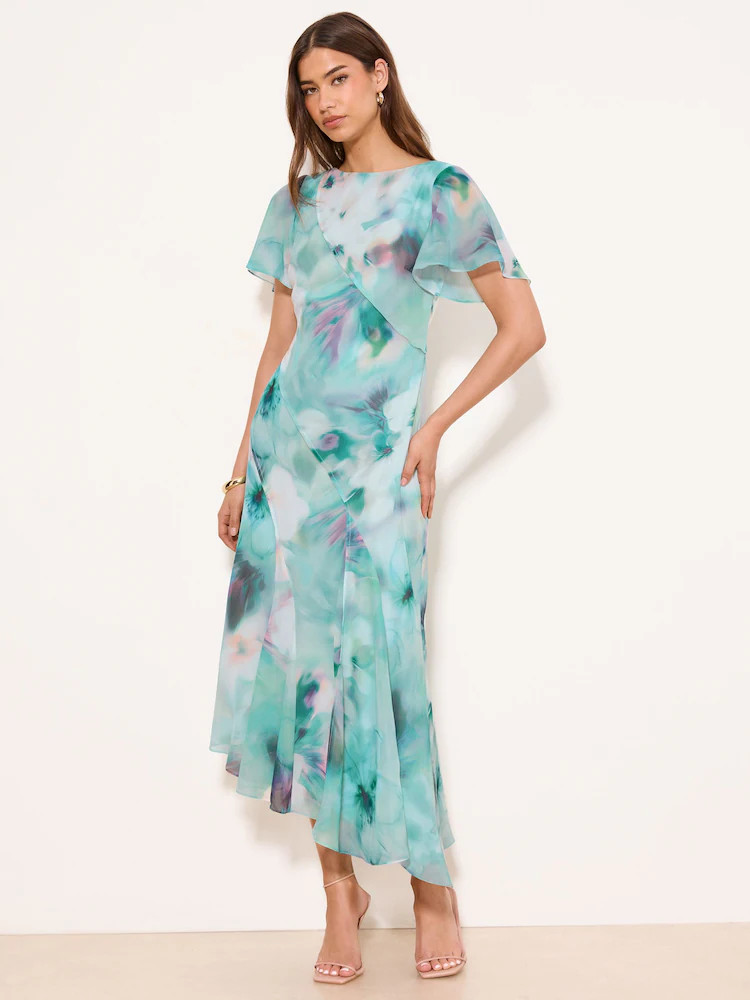 Lipsy Light Blue Printed Tie Waist Short Sleeve Midi Dress | Next US