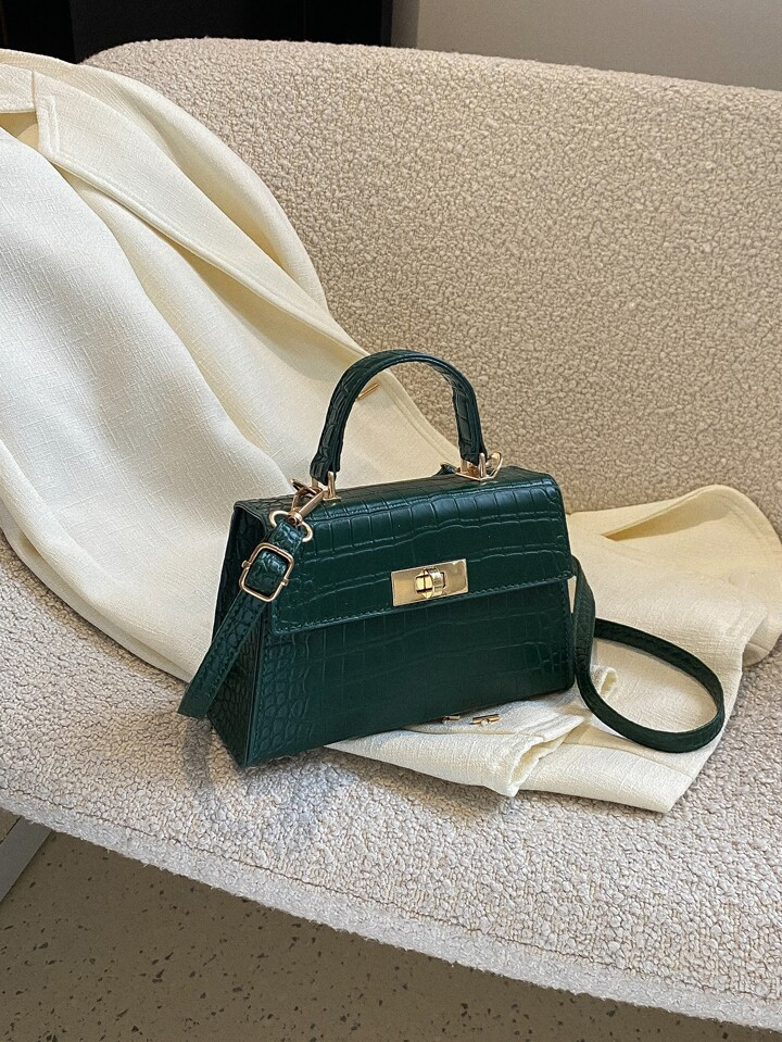 Mini Crocodile Embossed Twist Lock Flap Square Bag Handbag, Crossbody Bag, Shoulder Bag Minimalis... | SHEIN