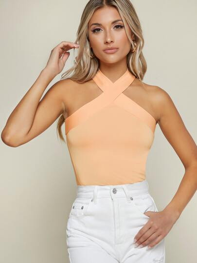 SHEIN BAE Form-Fitting Crisscross Halter Top | SHEIN