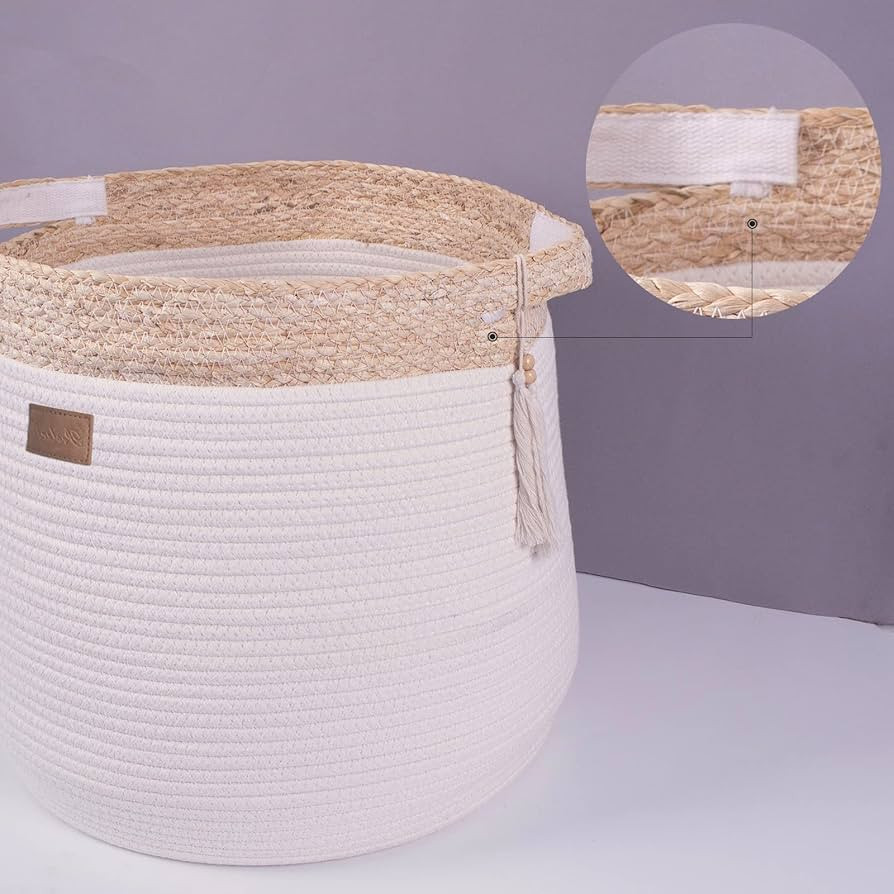 Rope Basket Woven Storage Basket with Handles - Laundry Basket Large 17.3x 15 x 14.1 Inches Cotto... | Amazon (US)