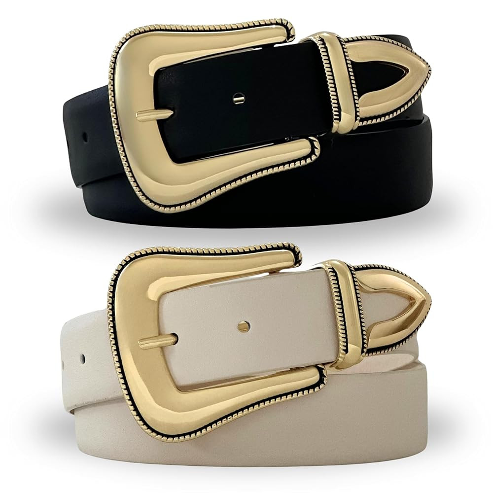 Citrusy Boutique 2-Pack | Country Western Fashion Cowgirl Belts for Women | Cute Chunky Gold West... | Amazon (US)