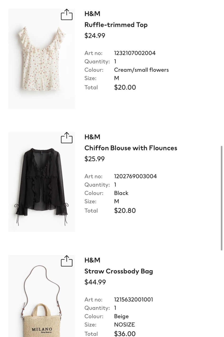 H&M sale order