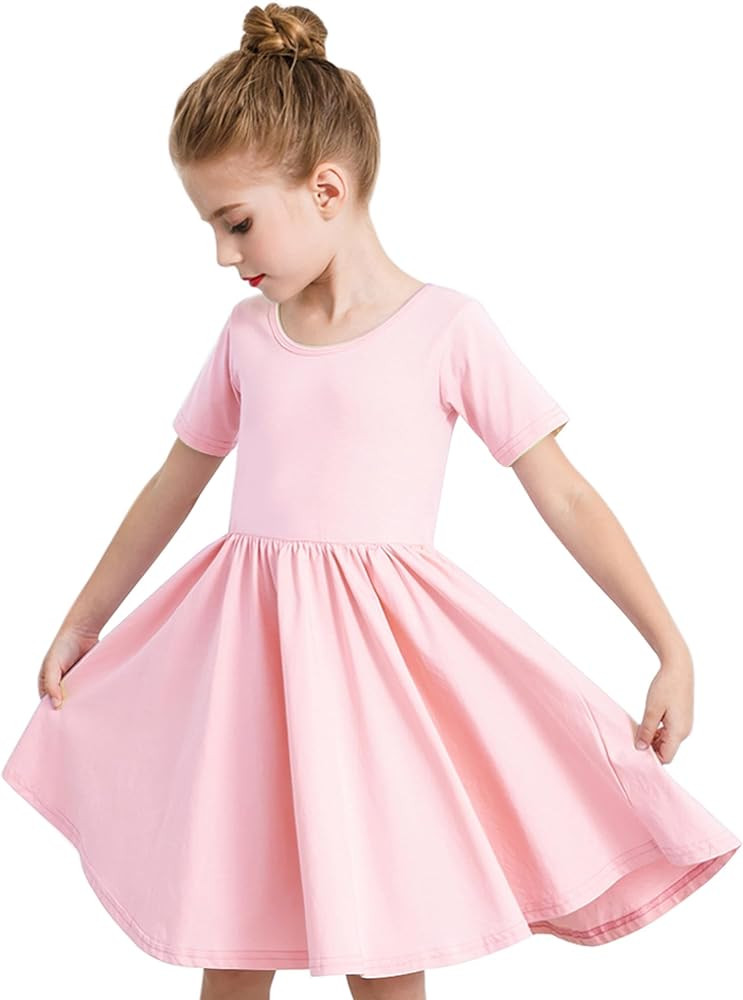 Stelle Girls Dress Short Sleeve Toddler Skater Twirl A Line Solid Color Dress T-Shirt Dress for S... | Amazon (US)