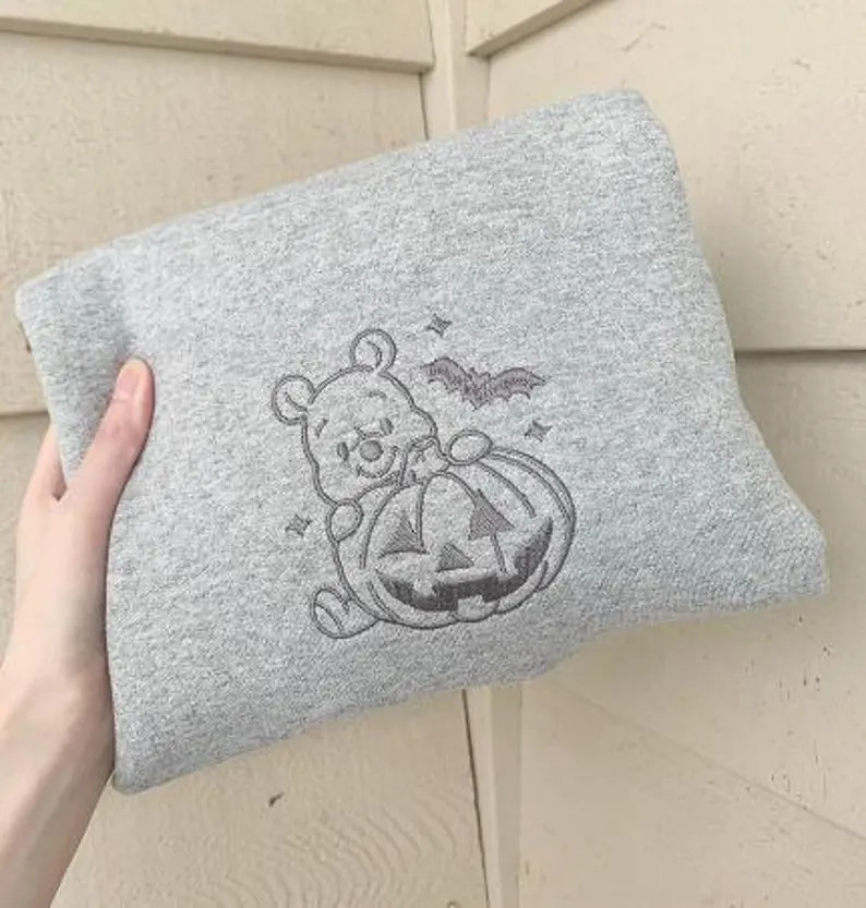 Winnie-the-pooh Pumpkin Embroidered Sweatshirt/crewneck, Spooky Season, Bats Crewneck, Gift for B... | Etsy (US)