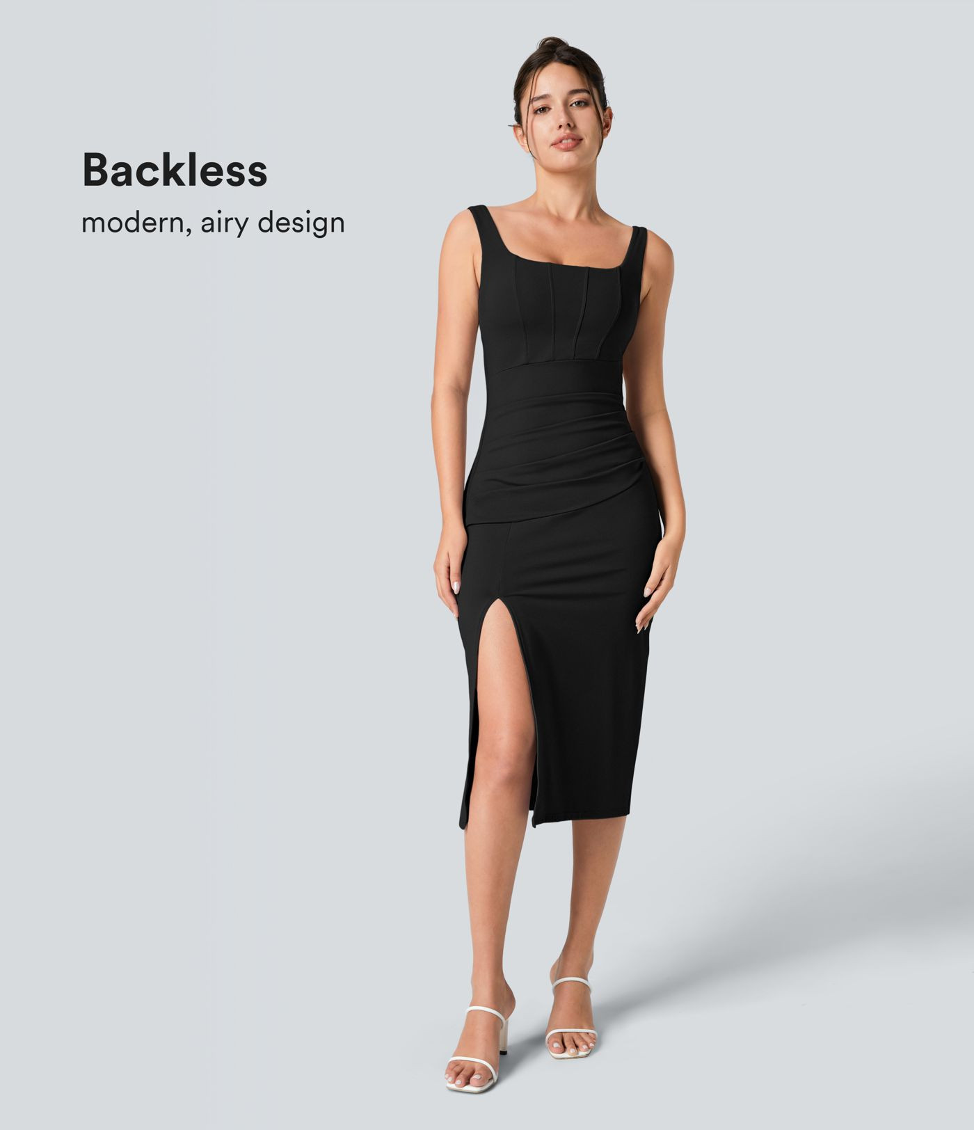 Women’s Softlyzero™ Airy Square Neck Backless Corset Ruched Split Bodycon Midi Cool Touch Bri... | HALARA