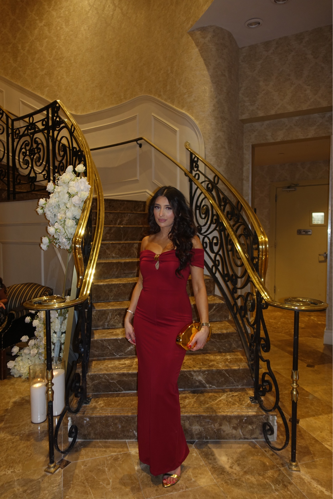 Red dress kind of night ❤️ off shoulder silhouette, gold accessories, classic glam moment. #LTKDressUp #WeddingGuestStyle #DateNightLook #Revolve

#LTKgrwm #LTKBeauty #LTKWedding