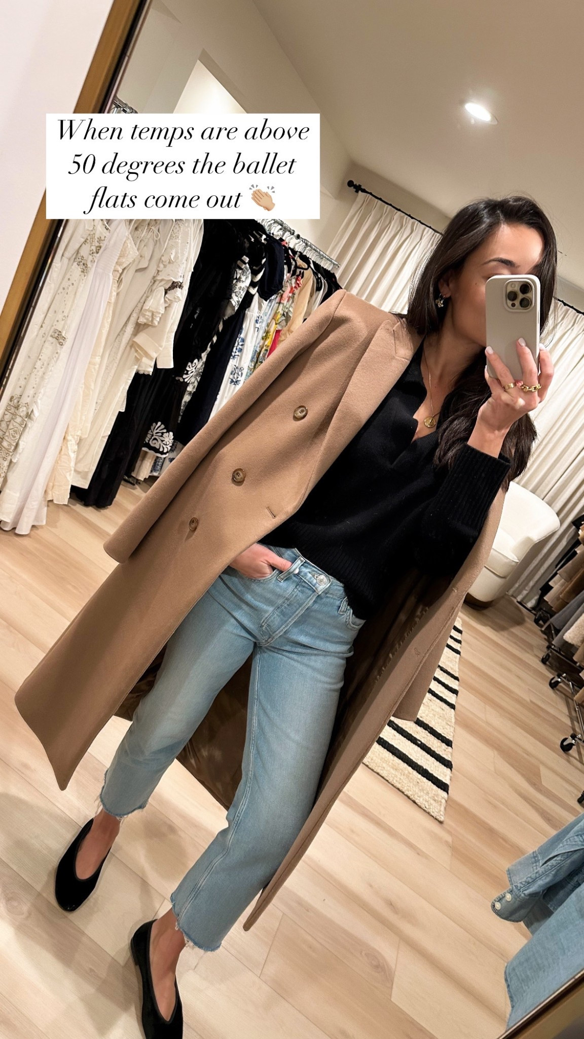 Joseph “Camia” double breasted coat from a few seasons ago / similar below or find on secondhand stores! camel coat, denim jeans, sweater, ballet flats, spring outfit, winter outfit. 

#LTKSeasonal #LTKShoeCrush #LTKWorkwear