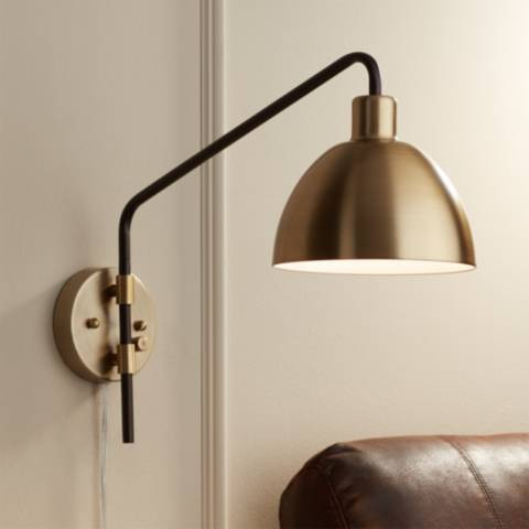 Colwood Antique Brass and Bronze Plug-In Swing Arm Wall Lamp | Lamps Plus