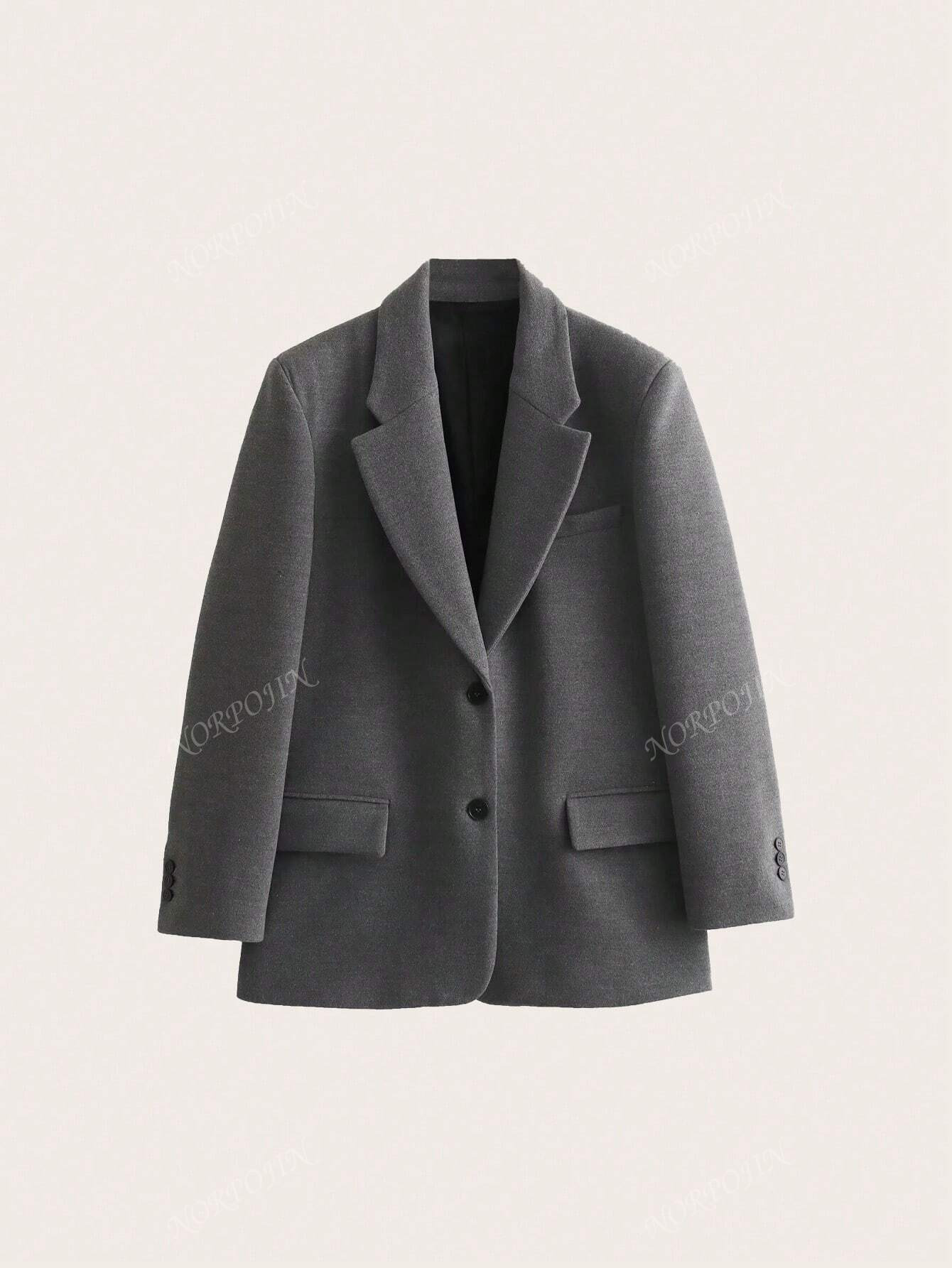 Wool Blend Straight Cut Blazer With Shoulder Pads | SHEIN