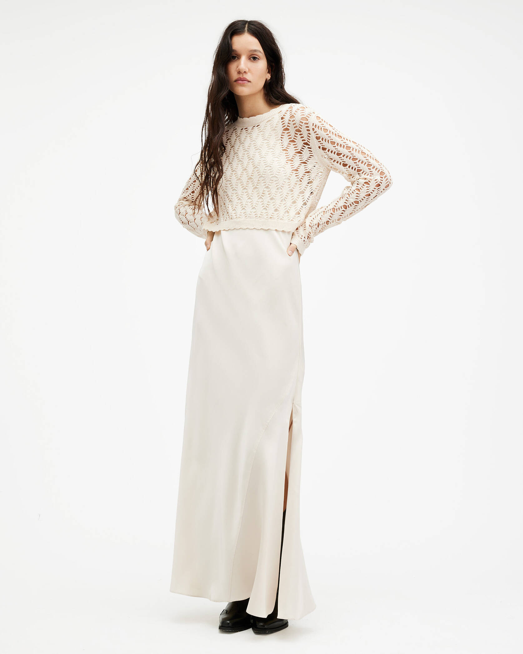 Erin 2-In-1 Crochet Sweater Maxi Dress CREAM WHITE | ALLSAINTS US | AllSaints US