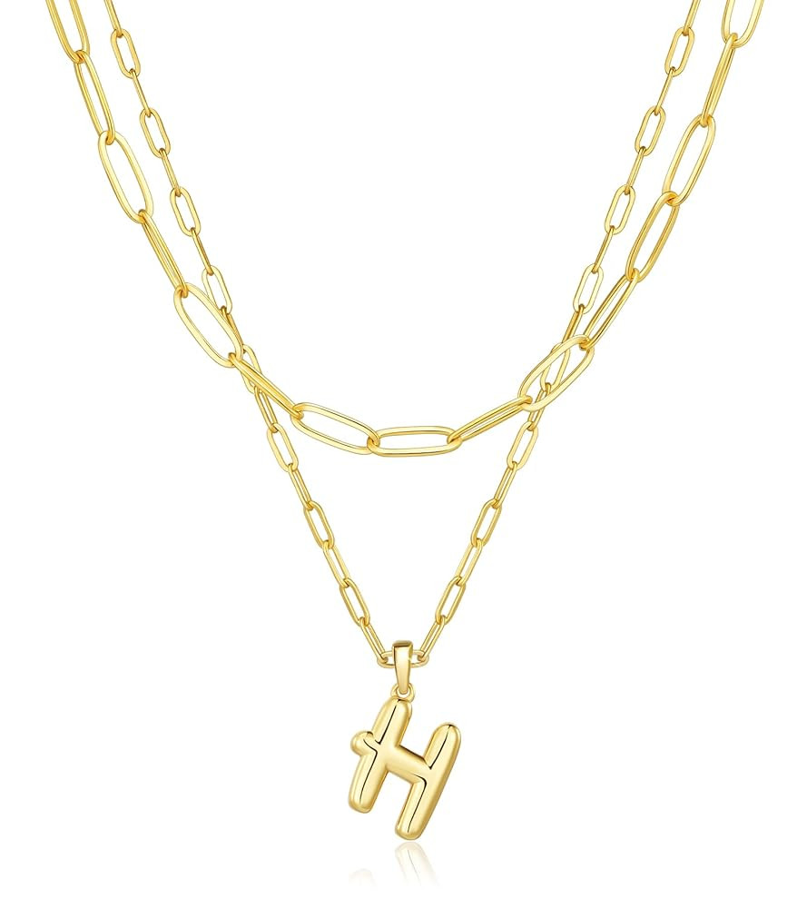 adoyi Gold Necklace for Women Layered Bubble Heart Letter Initial Necklaces for Women Trendy Jewe... | Amazon (US)
