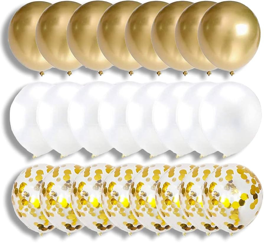 50 Pieces Gold, White and Gold Confetti Balloons | PREFILLED 14 Inch Latex, Metallic, Confetti Ba... | Amazon (US)