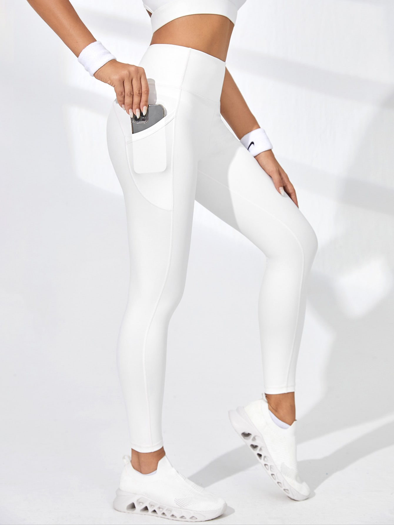 High Stretch Pocket Side Wide Waistband Sports Leggings | SHEIN
