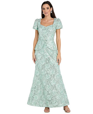 Women’s Puff-Sleeve Peplum Ball Gown | Macy's