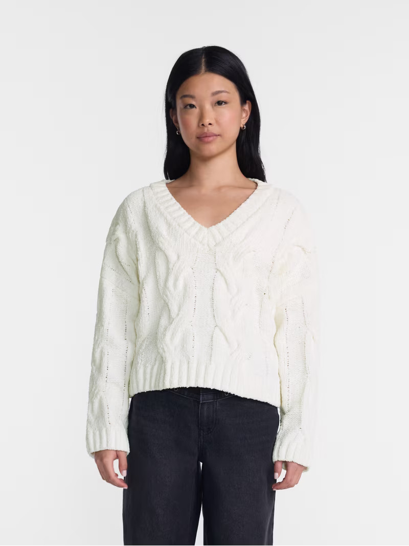 No Boundaries Chenille V Neck Sweater, Lightweight, Women's and Women's Plus XXS-4X | Walmart (US)