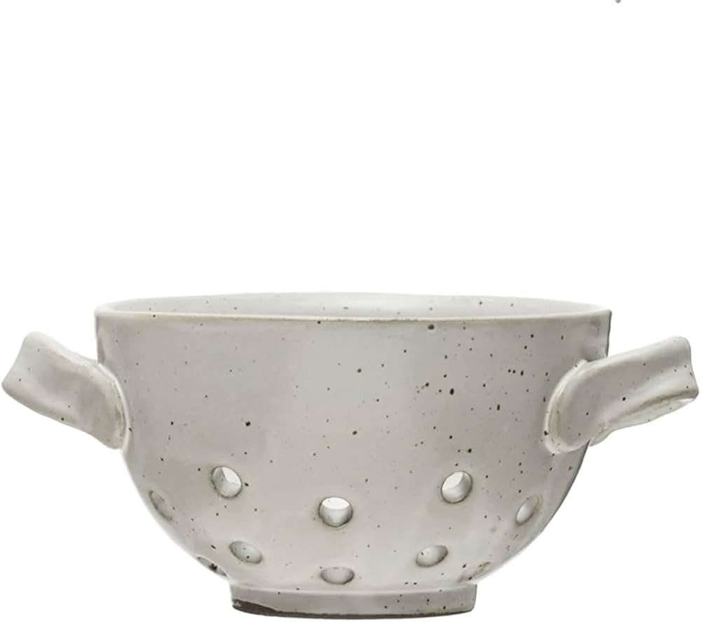 Creative Co-Op Small Stoneware Berry Bowl with Handles, Speckled White Reactive Glaze, Each One W... | Amazon (US)