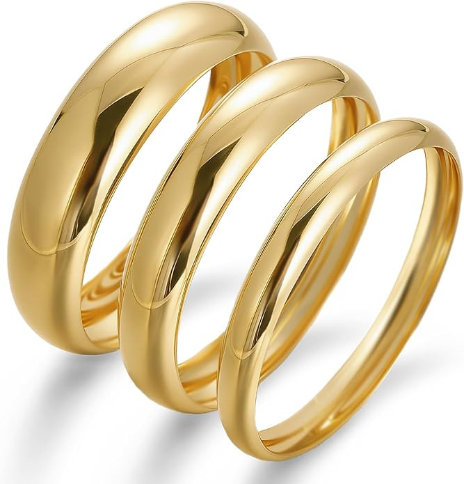 Chunky Gold Bangle Bracelets for Women, Dainty 14k Gold Plated Big Stackable Bangles Set, Trendy ... | Amazon (US)