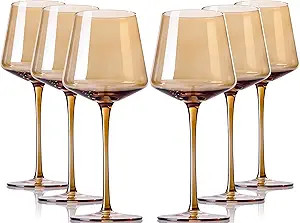 comfit Amber Wine Glasses Set Of 6 - Crystal Colorful Wine Glasses With Long Stem and Thin Rim,Mo... | Amazon (US)