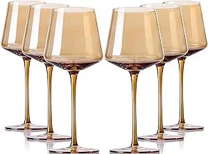 comfit Amber Wine Glasses Set Of 6 - Crystal Colorful Wine Glasses With Long Stem and Thin Rim,Mo... | Amazon (US)