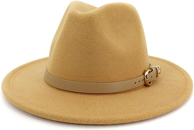 Gossifan Women Hats for Winter Wide Brim Fedora Hat with Classic Belt Buckle | Amazon (US)