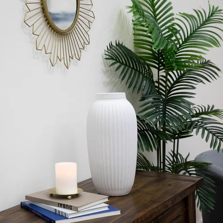Better Homes & Gardens 16" Indoor Speckled White Ribbed Ceramic Vase | Walmart (US)
