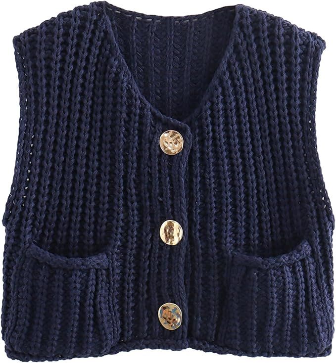 KEOMUD Women Sleeveless Crop Knit Cardigan Vest Casual Cropped Button Down Open Front Sweater Ves... | Amazon (US)