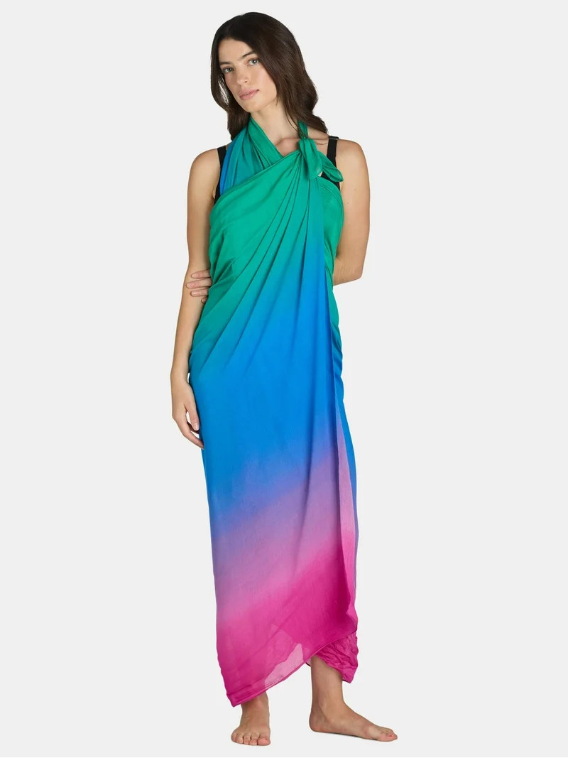 Time and Tru Women's Ombre Print Pareo, One Size, Blue Green | Walmart (US)