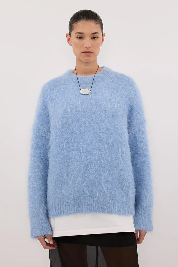 SALMA DUSTY BLUE CREW NECK KNIT JUMPER | DISSH