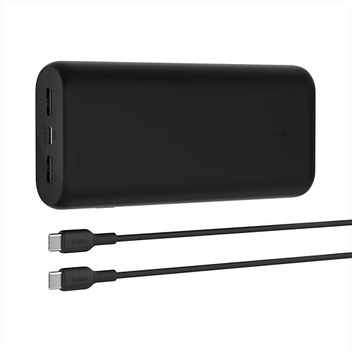 Belkin Portable Charger, 3-Port Power Bank - 12in. USB-C to USB-C Cable Included - 20000 mAh w/PD 20W for iPhone 17, Air, Pro, Pro Max, AirPods, Nintendo Switch 2 & More - Travel Essentials Black | Amazon (US)