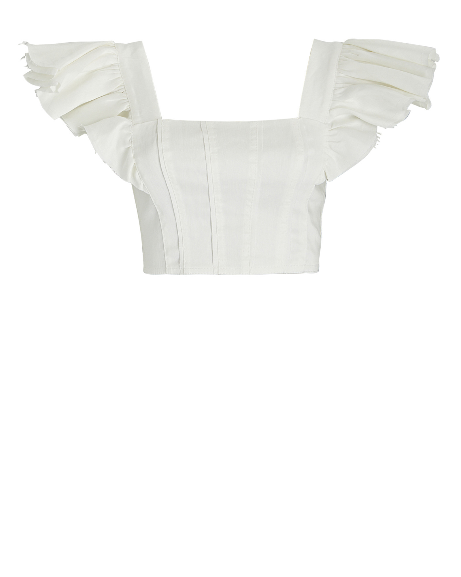 Aje Vanades Ruffled Cotton-Blend Crop Top, White 10 | INTERMIX